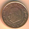 Euro - 1 Euro Cent - Belgium - 1999 - Copper Plated Steel - KM# 224 - 16.2 mm - Obv: Head left within inner circle, stars 3/4 surround, date below Rev: Denomination and globe  - 0